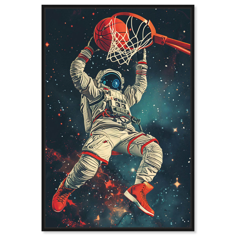 «Astronaut Hoops», art mural tendance par Notoriart, Cadre noir, H 16 po x l 11 po