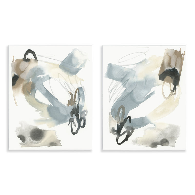 "Abstract Abstract", aquarelle grise et brune, ensemble de 2 plaques murales par June Erica Vess