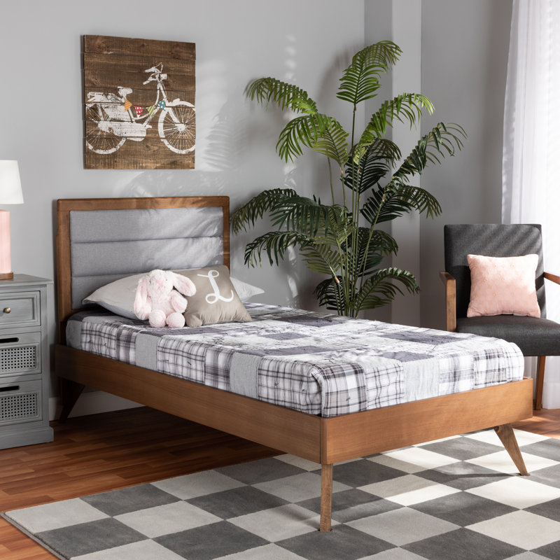 Lit plateforme simple Gorlest Mid-Century, Gris clair