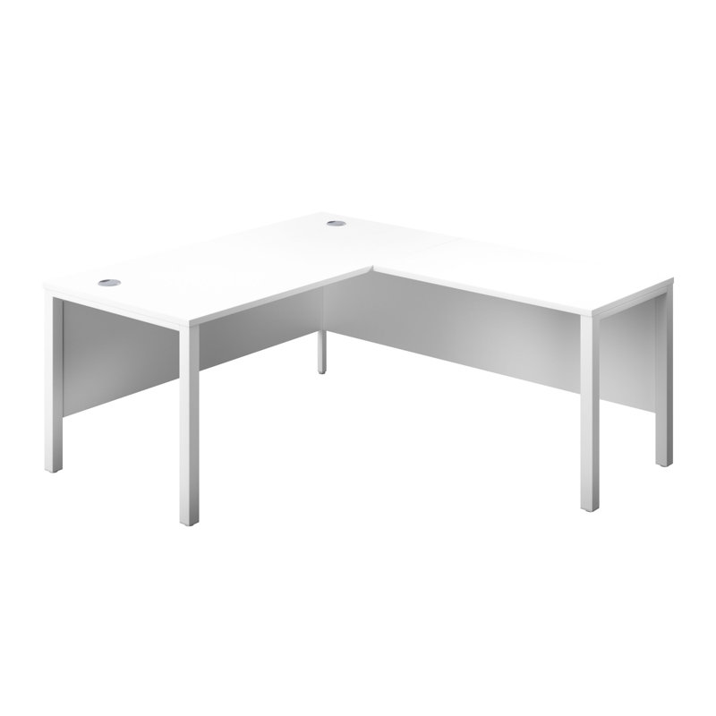 Buariki L-Shaped Metal Base Executive Desk, Right Hand Return, 73cm H x 180cm W x 180cm D, White/White