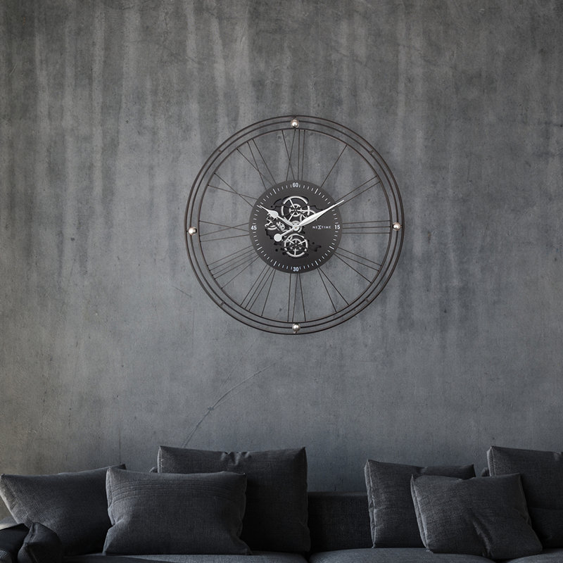 Gear Metal Wall Clock, Black/Silver