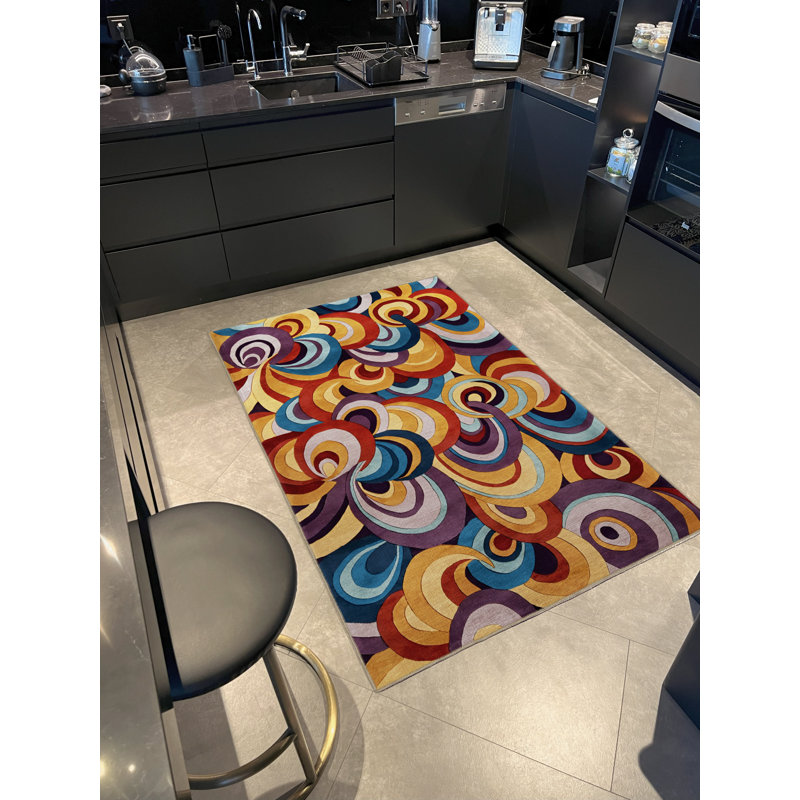 Tapis décoratif multicolore à motif spiralé multicolore, Tapis de couloir 3 pi 3,37 po x 6 pi 6,74 po
