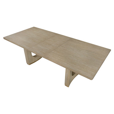 Modern Oak Finish Extendable Dining Table Pedestal Base Metal Trim Wooden Dining Room Furniture 1pc