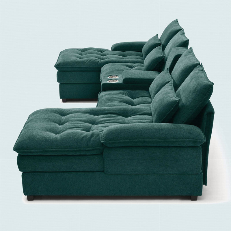 130" U-Shaped Sofa With Console, Cupholders, 6-Seat Upholstered Primary Living Space Furniture, Sleeper Couch Set With Chaise