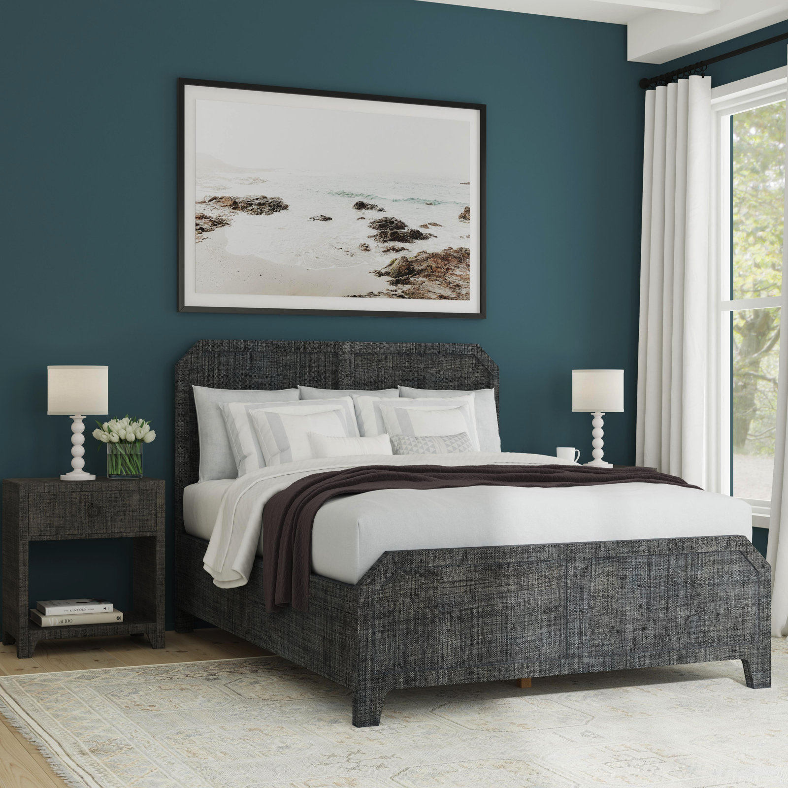 Cleo Raffia 1 - Drawer Nightstand, Charcoal Gray