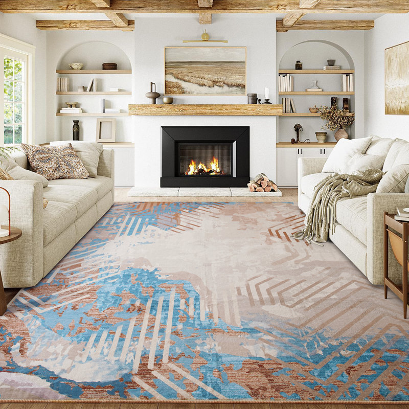 Tapis d'intérieur lavable à motif abstrait moderne Groner, Rectangle 6 pi x 9 pi