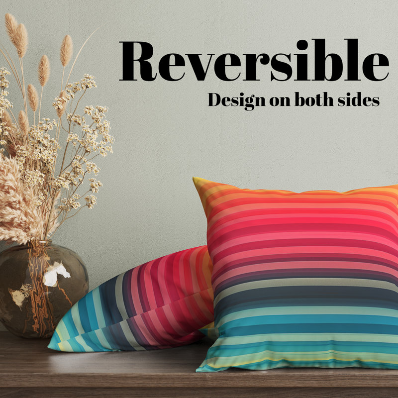 Housse de coussin réversible, H 18 po x l 18 po, Jaune / rose / bleu / rayé