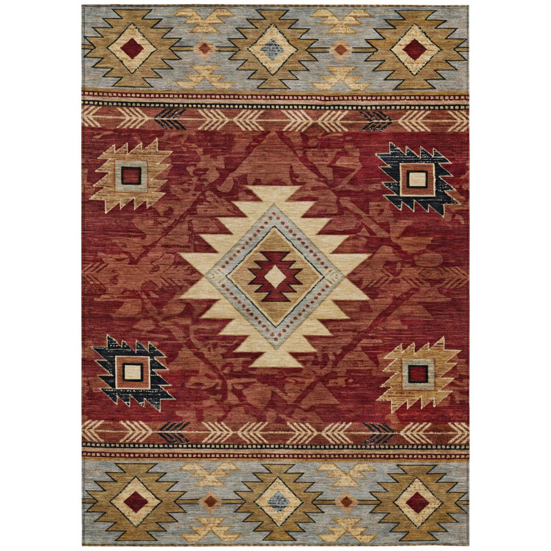 Tapis intérieur/extérieur lavable, 90 x 150 cm, beige rouille et anthracite, à motifs tribaux