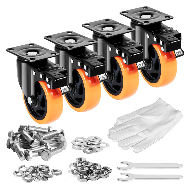 Roulettes pivotantes robustes de 4 pouces avec frein à double verrouillage - Roulettes en PVC non marquantes à capacité de charge élevée pour meubles, bancs de travail et chariots industriels