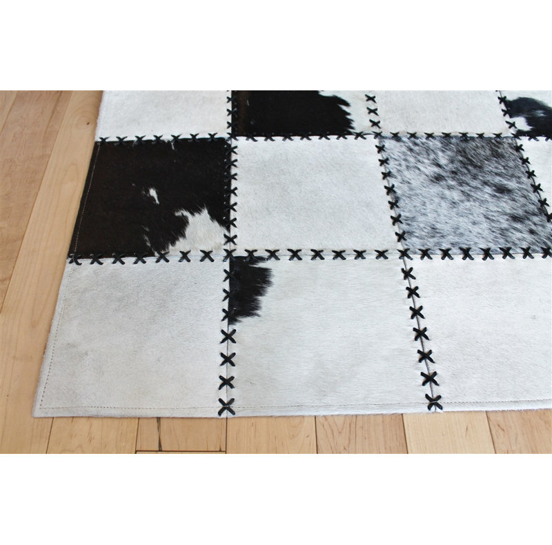Area Cowhide Patchwork Area Rug in Black/Cream, Rectangle 8' x 10'