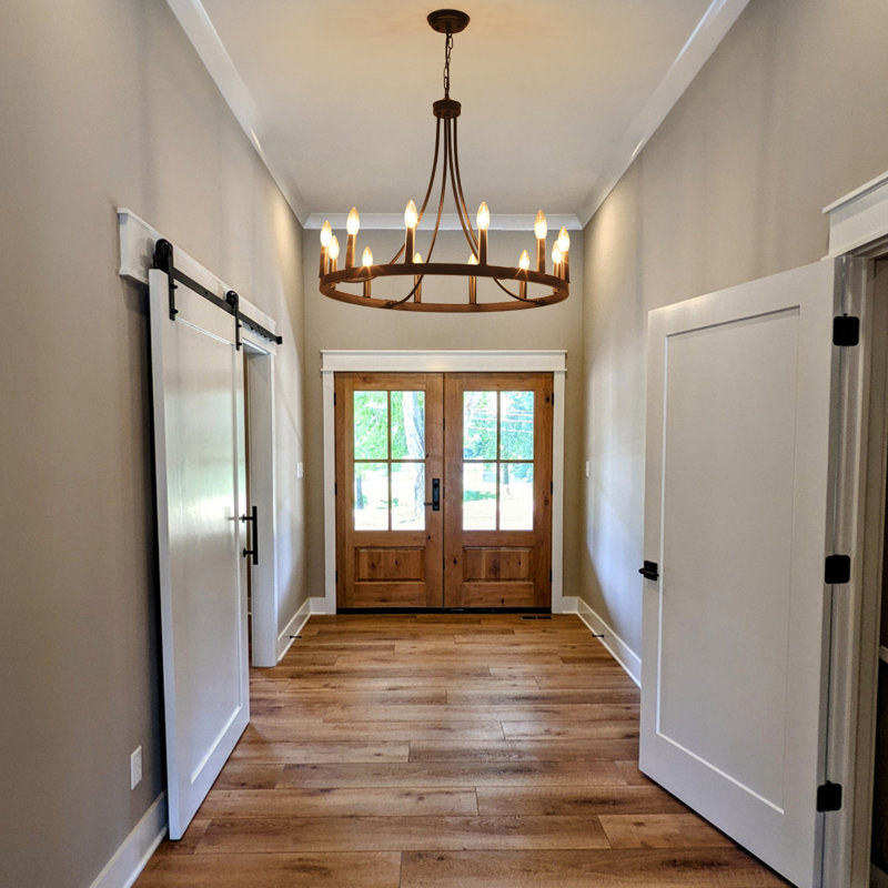 Hendon 12- Light Large Farmhouse Wagon Wheel Chandelier Candle Style Rustic Round Lights Fixture for Kitchen Island Living Room Foyer Entryway