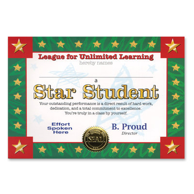 Star Student Certificate - 5" x 7" - Pack of 6