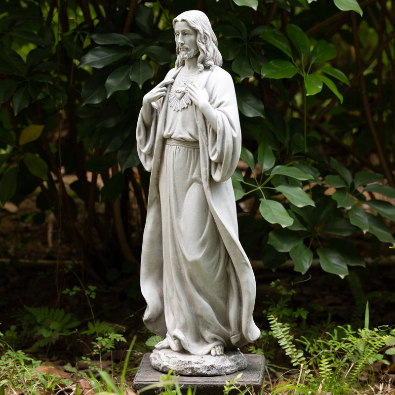Statue de jardin sacré-cœur en résine à finition pierre 24,5 po H