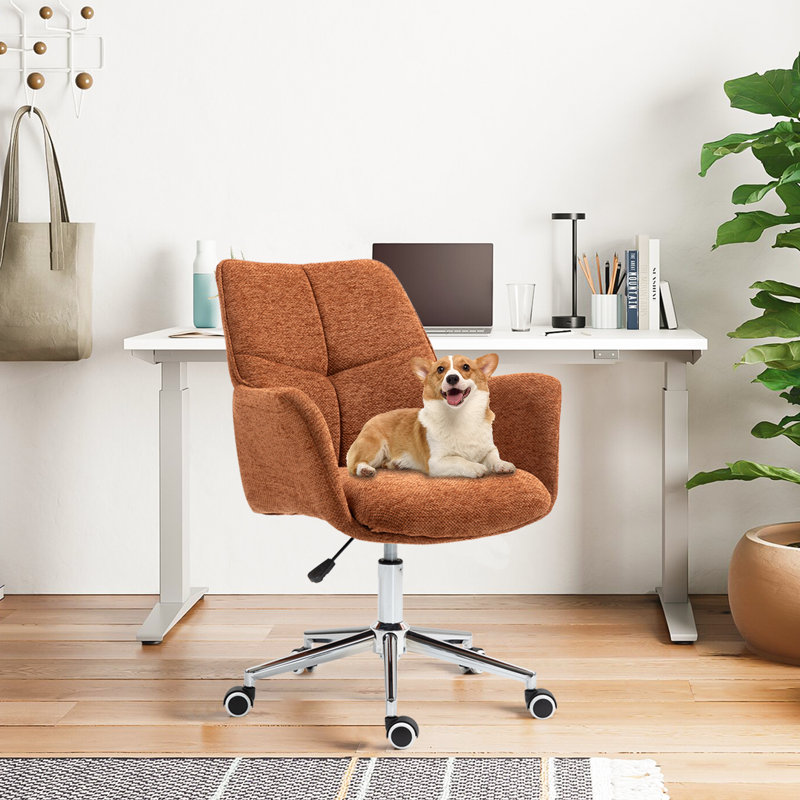 Soft Chenille Office Chair Adjustable Height Task Chair Swivel Desk Chair, Orange