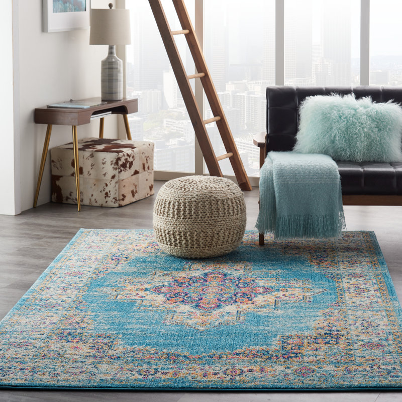 Abbate Oriental Light Blue /Ivory Area Rug, Rectangle 5'3" x 7'3"
