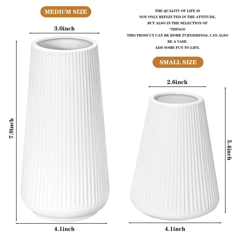 Ceramic Vase, Small Vase for Home Living Room Dining Table Farmhouse Office Decor(2Pcs), White