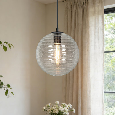 1-Light Single Globe Pendant With Seeded Glass