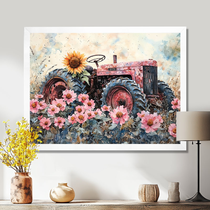 Dorcer Sunflowers by The Old Tractor I - ferme, art mural, Reproduction encadrée d'une seule photo, H 12 po x l 20 po, Blanc