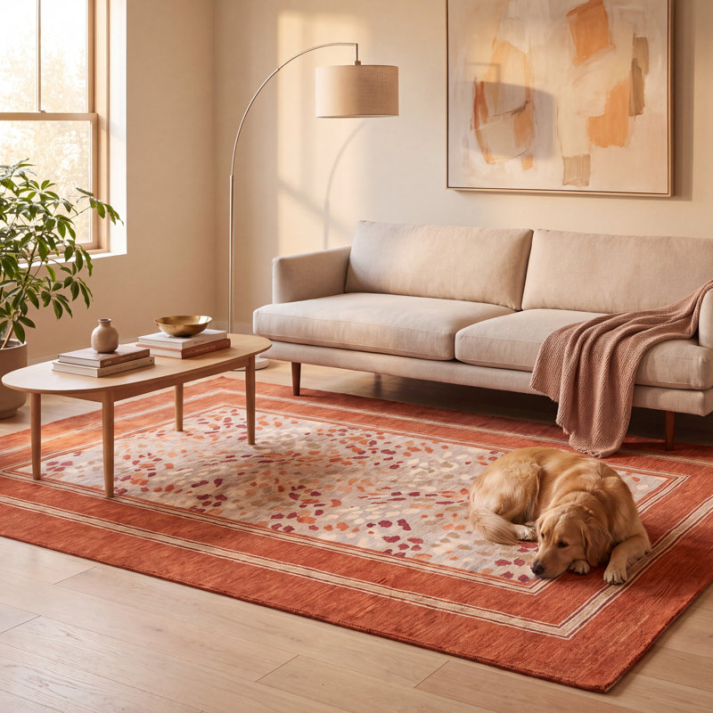 Tapis Amber2 moderne à motifs mosaïques mouchetées abstraites orange, rouge et crème, lavable à la machine, antidérapant, à poils courts, pour l'intérieur et l'extérieur, adapté aux animaux domestiques, idéal pour le salon, la chambre, la salle à manger, l'entrée, le couloir ou le bureau.
