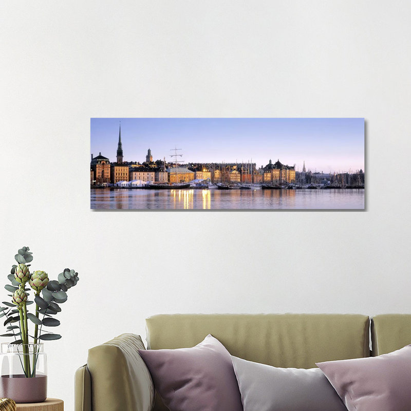 Waterfront, Skeppsbron, Old Town (Gamla Stan), Stockholm, Sweden 1 Piece Wrapped Canvas Panoramic Wall Art
