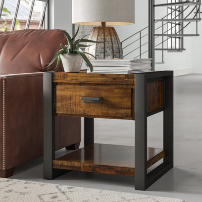 Crysta Solid Wood Top End Table with Storage
