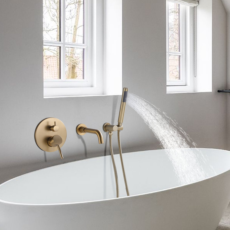 Robinet de baignoire mural moderne avec douche à main, robinet de baignoire en laiton massif pour salle de bain, Or brossé