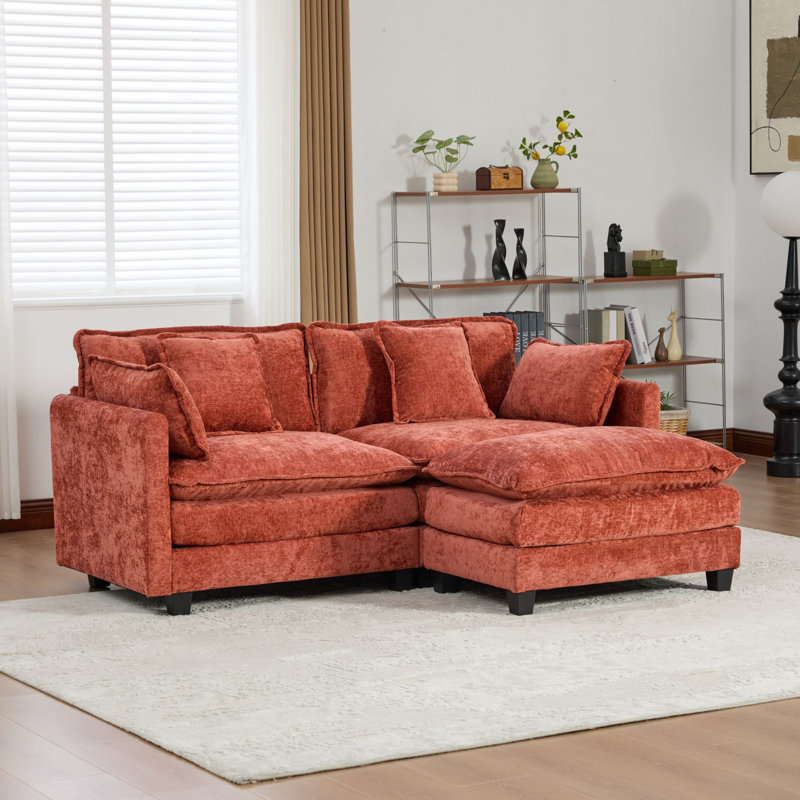 Canapé modulaire en L surdimensionné avec repose-pieds Schmucker, Chenille orange, H 33 po x l 78 po x P 35 po