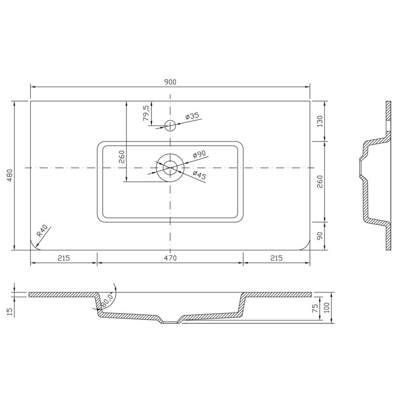 Stanhope 600mm Single Bathroom Vanity with Integrated Glass Basin