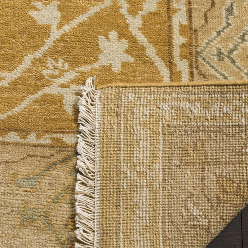Ajeataz Oriental Hand-Knotted Wool Gold/Brown Area Rug, Rectangle 9' x 12'