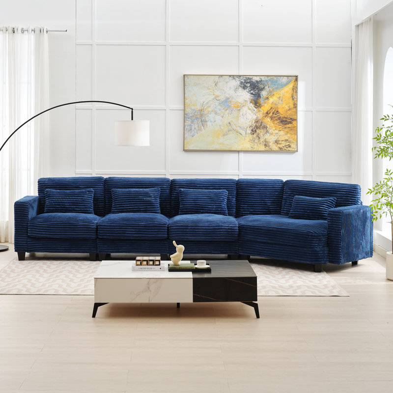 Canapé modulaire incurvé en velours côtelé 154 po Redenius, Navy Corduroy