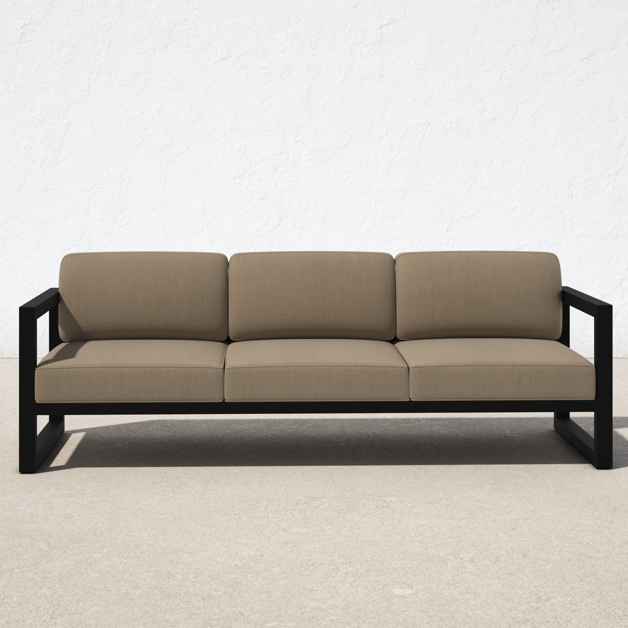 Smith 84" Outdoor Sofa with Sunbrella® Cushions, Heather Beige, Black