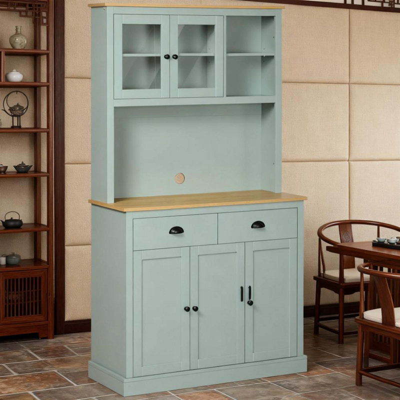 Light Blue Pantry Storage Cabinet Freestanding  Kitchen Buffet With Hutch With Drawers