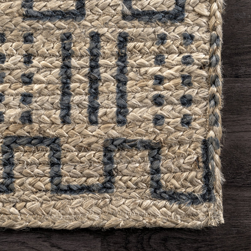 Southwestern Hand Braided Jute Beige Area Rug, Rectangle 5' x 8'