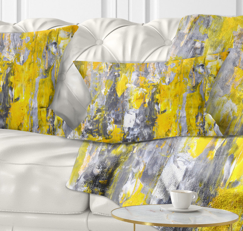 Grey and Yellow Abstract Pattern - Abstract Printed Throw Pillow, 12” x 20”, Rectangular