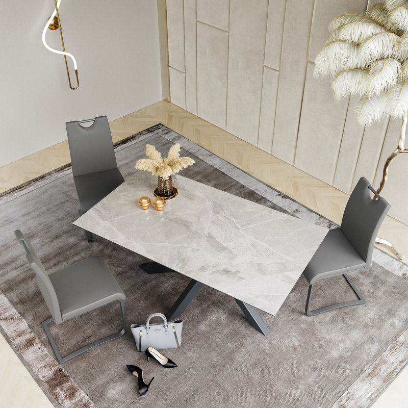 Sang Rectangular Extending Ceramic Dining Table, 76 x 160 x 90cm, Grey
