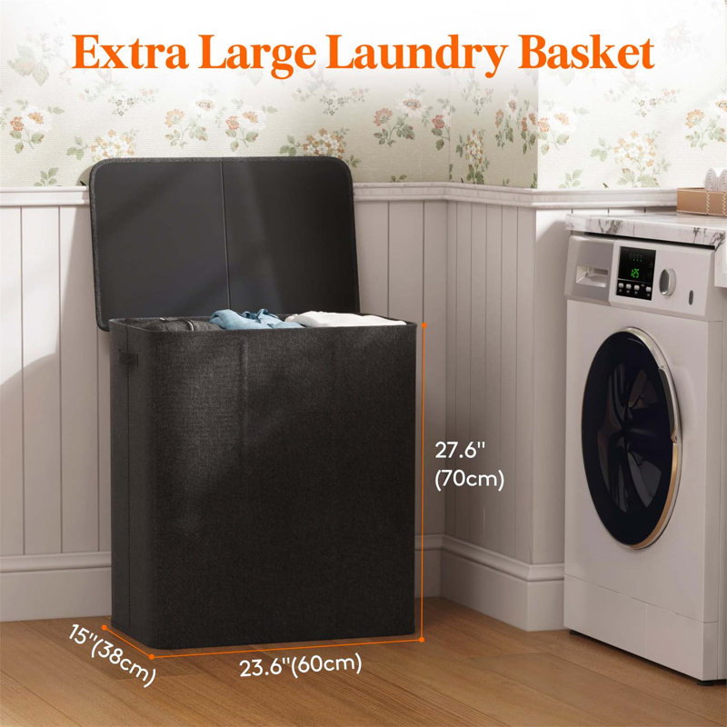 Bhargava Fabric Laundry Hamper with Handles, Dark Grey, 70 x 60 x 38