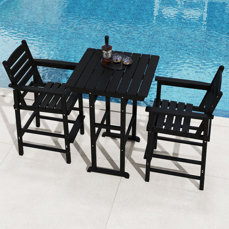  Ensemble de bar d'extérieur Hdpe, ensemble de chaises de bar et de table Adirondack haut (3 pièces), Noir