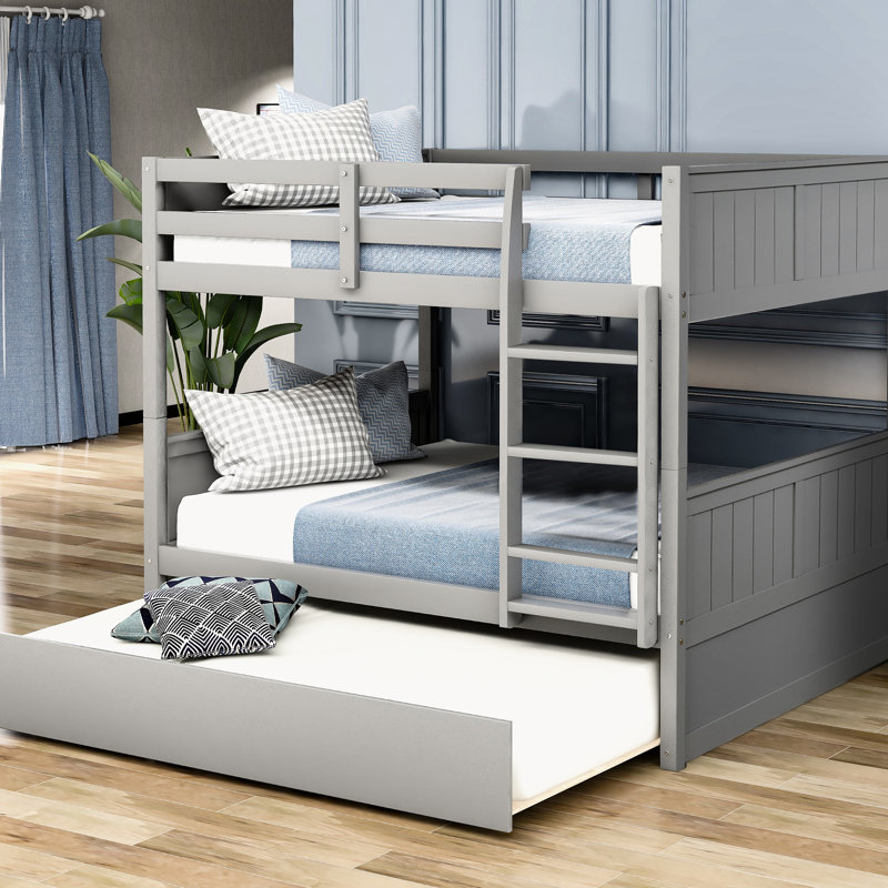 Gray Bunk Bed With Detachable Twin Trundle - Convenient Full Over Extra Sleeping Space, Gray