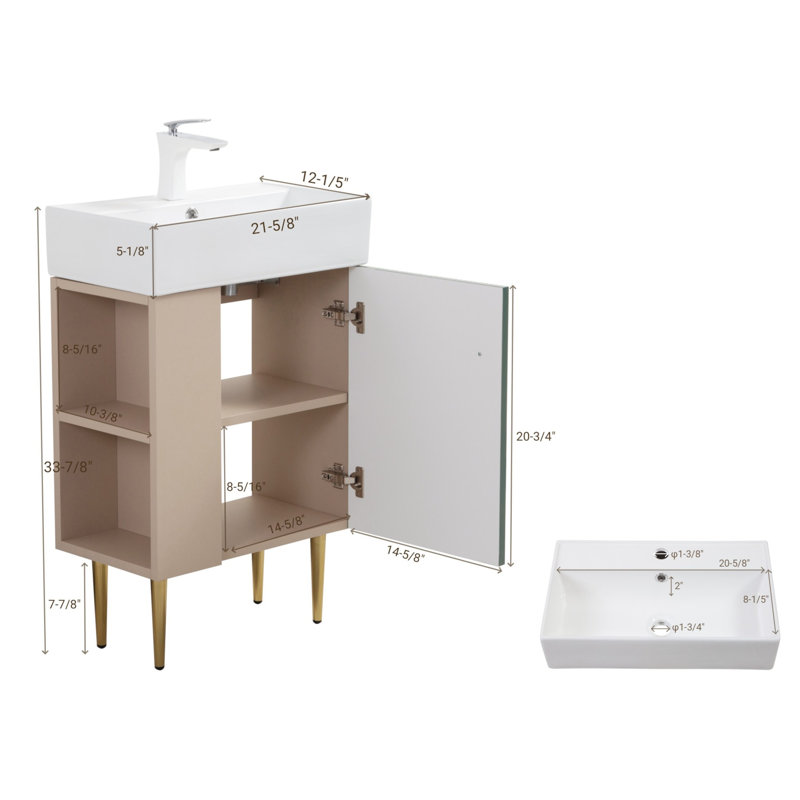 Meuble-lavabo simple 21,6 po avec plateau en céramique , Vert/brun