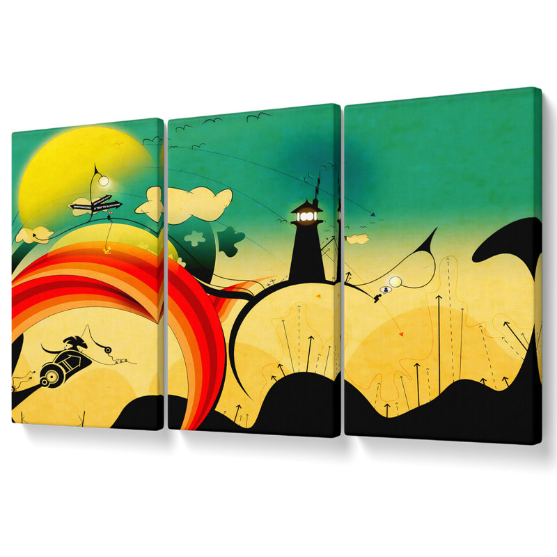 Magical Lighthouse - 3 Piece Wrapped Canvas Print, 81.3cm H x 163cm W