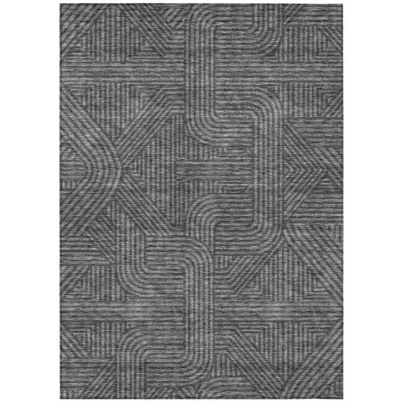 3' X 5' Charcoal And Gray Abstract Washable Indoor Outdoor Area Rug