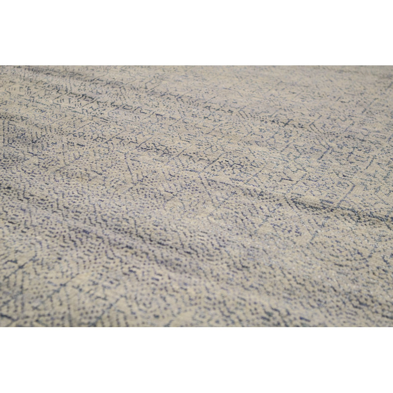 Tapis bleu clair et gris noué à la main de haute qualité