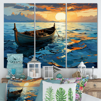 Sunset Sea Boat Landscape - Coastal Boat Wall Art