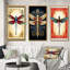 «Retro Stamp Illustration Of Red Dragonfly», 3 pièces sur toile-1464562374-1464562375