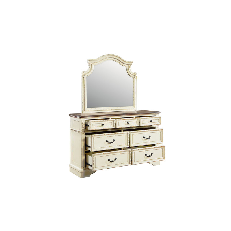 Miroir de chambre à coucher en bois massif traditionnel beige antique - Option élégante, caractéristique élégante