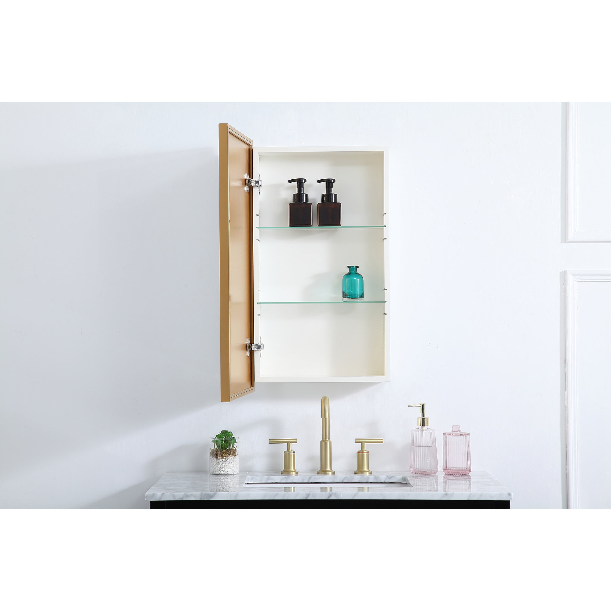 Clapp Surface Medicine Cabinet, Brass, 28" H x 17" W x 5" D