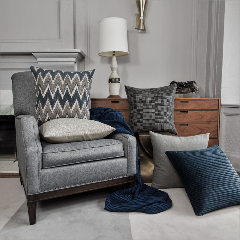Feather Reversible Throw Pillow, Indigo