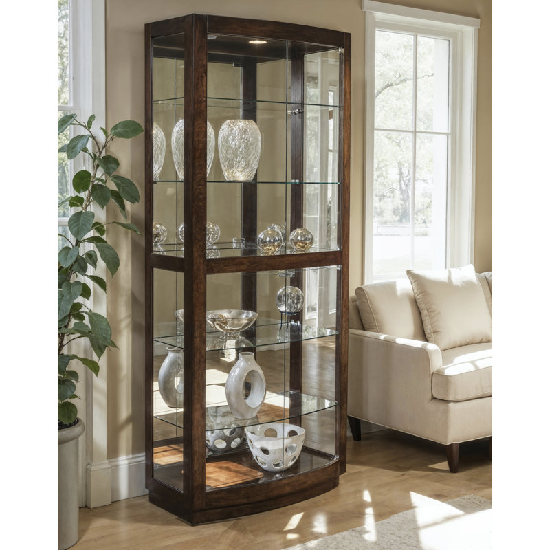 Armoire vitrée à façade incurvée à 5 tablettes en acajou brun