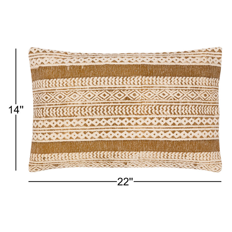 Oreiller carré en coton Zetta, Beige/noir, Housse de coussin seulement - sans coussin, 14 po x 22 po