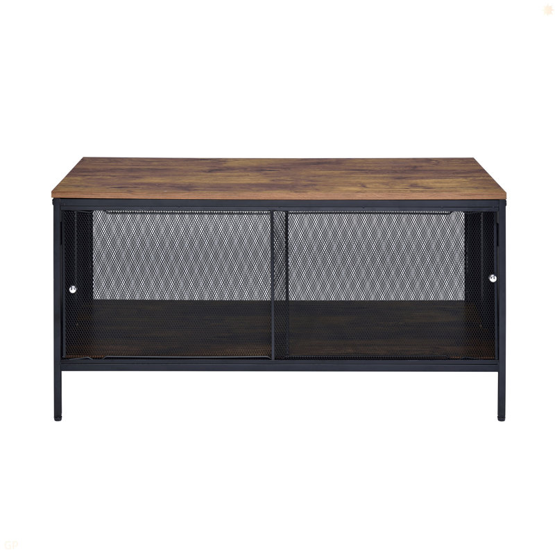 Table basse avec 4 portes coulissantes, Brun, H 21,49 po x L 41,52 po x l 22,6 po